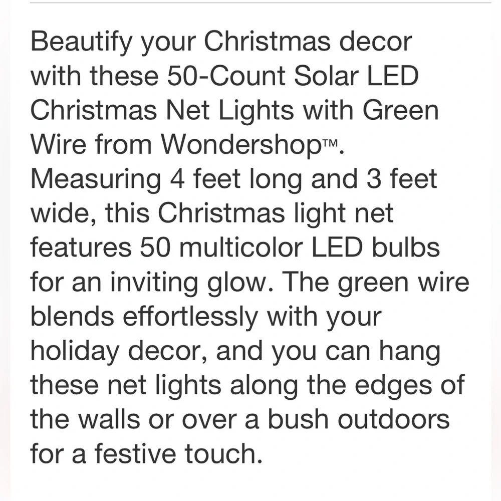 WONDERSHOP NWT 50ct led net lights -multicolor -3x4 -SOLAR